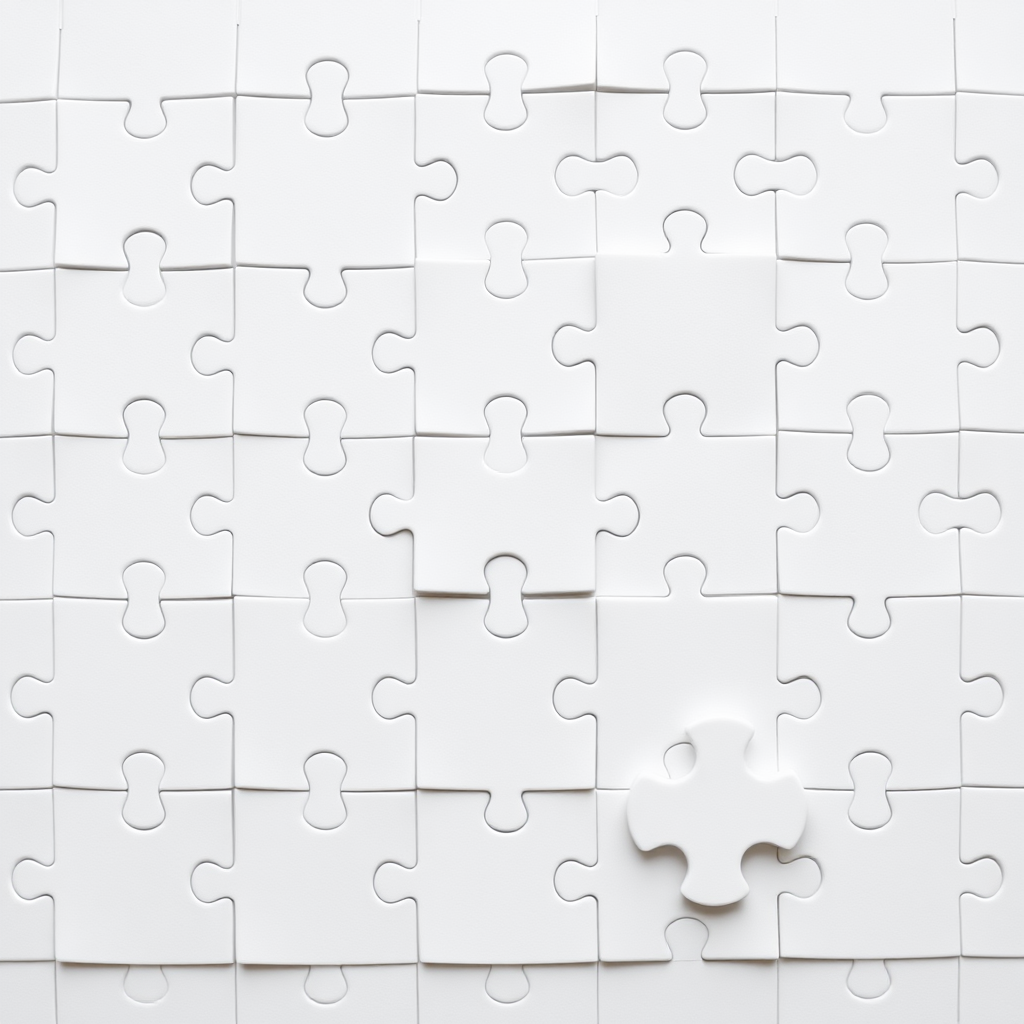 assembling a puzzle of few white pieces