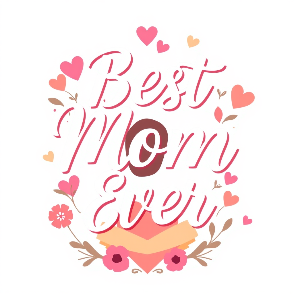 Create a vibrant and heartwarming vector design that prominently features the text 'Best Mom Ever' in an elegant and visually appealing font.Incorporate elements that symbolize love and the emotional bond between a mother and child, such as heart shapes, floral motifs, or a silhouette of a mother and child embracing.Use a color palette that conveys warmth and affection, including soft pastels or vibrant hues.The overall composition should evoke feelings of love, appreciation, and celebration, making it suitable for a card, poster, or gift item dedicated to mothers.Ensure the design is balanced, with the text and graphic elements harmoniously integrated.