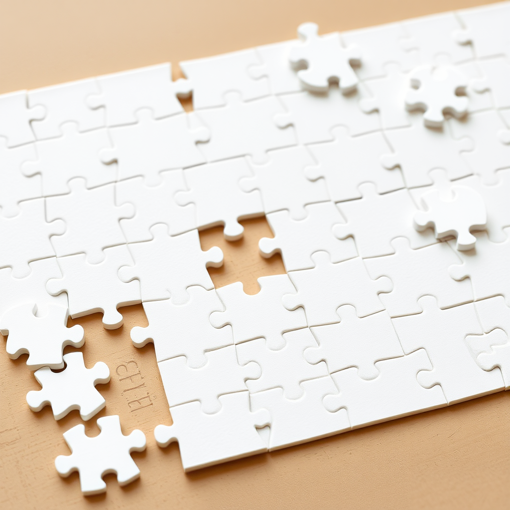 assembling a puzzle of white pieces