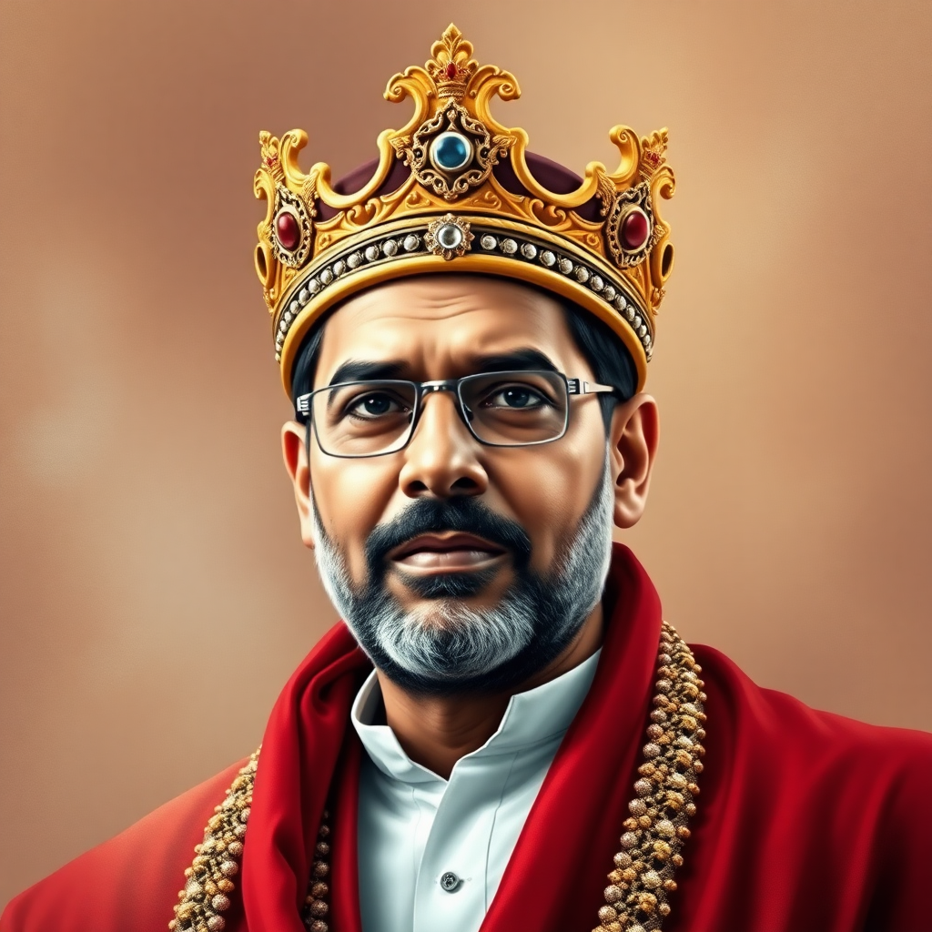 Create an Image of Arvind Kejriwal - a Former Delhi Chief Minister as a King.