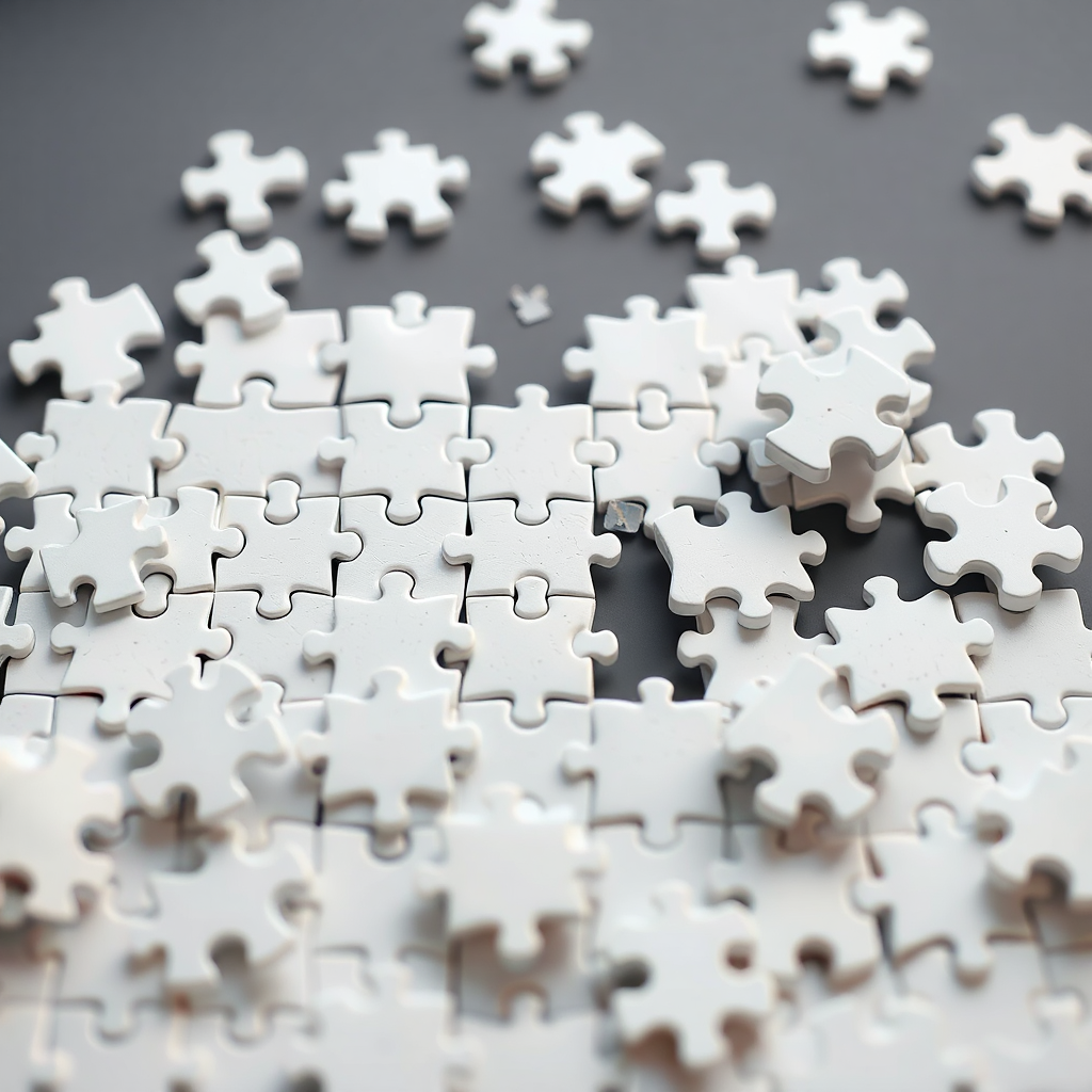 UHD, 4K, UHD, 4k, ultra detailed, stock image, assembling a puzzle of white pieces